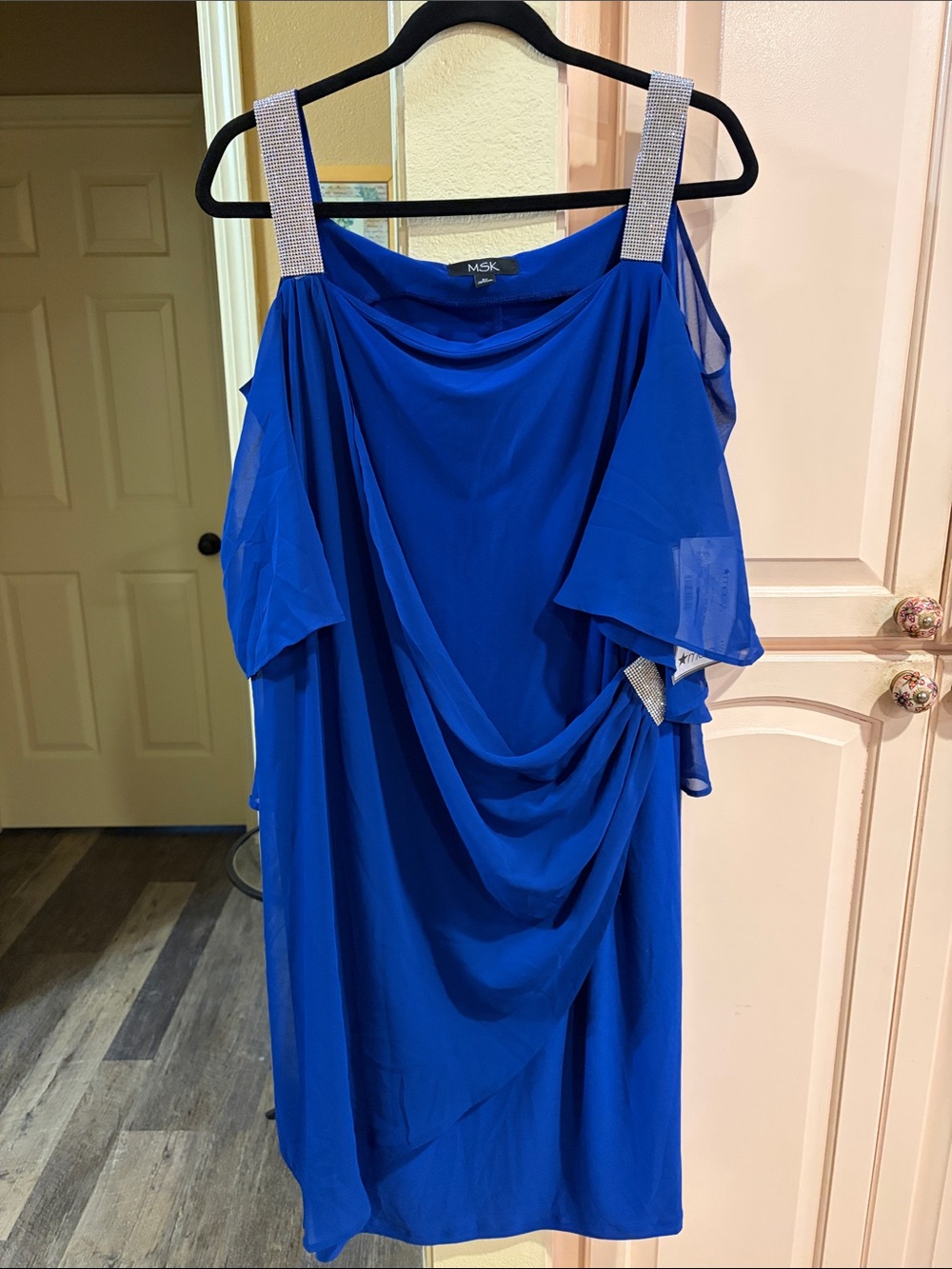 MSK cold-Shoulder Royal Blue Dress with Embellished rhinestone Straps
